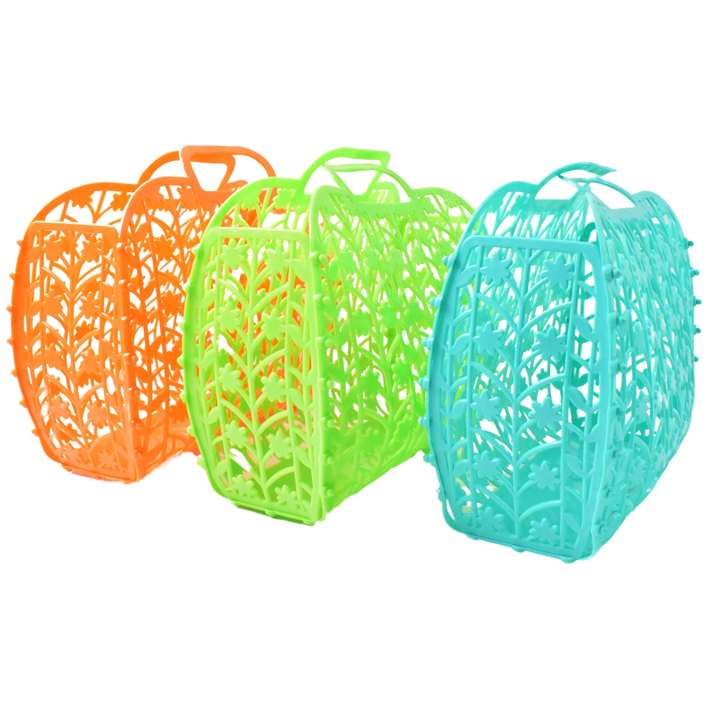 Plastic Foldable Basket Bag Fruit Vegetable Storage Basket (3 Pcs Set Multicolor)