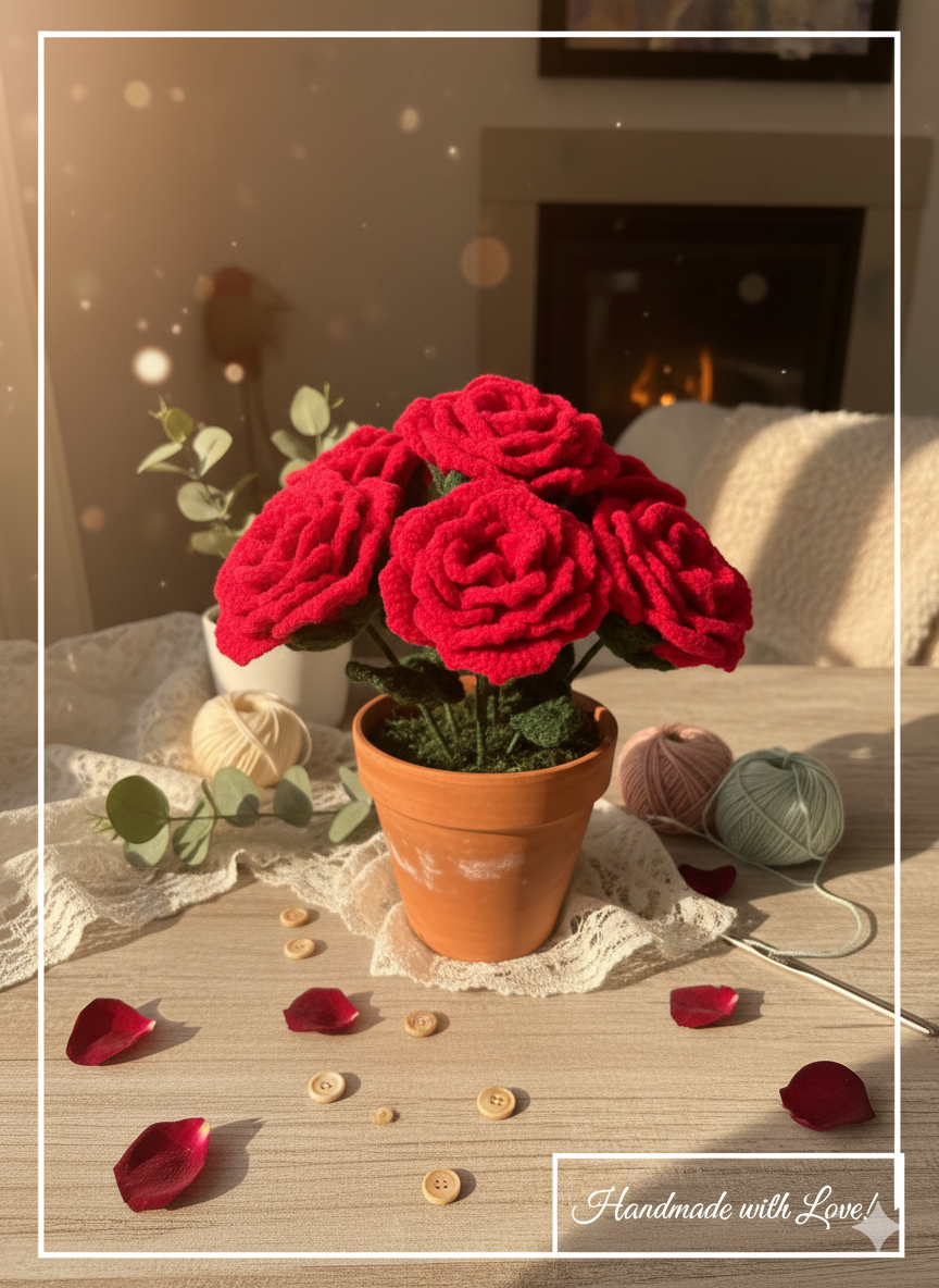 Wine Glass Rose Crochet – Romantic Handmade Gift & Décor (1 Piece)