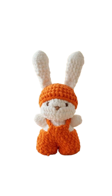 Handmade Crochet Plush Bunny Toy – Soft Stuffed Animal with Orange Outfit