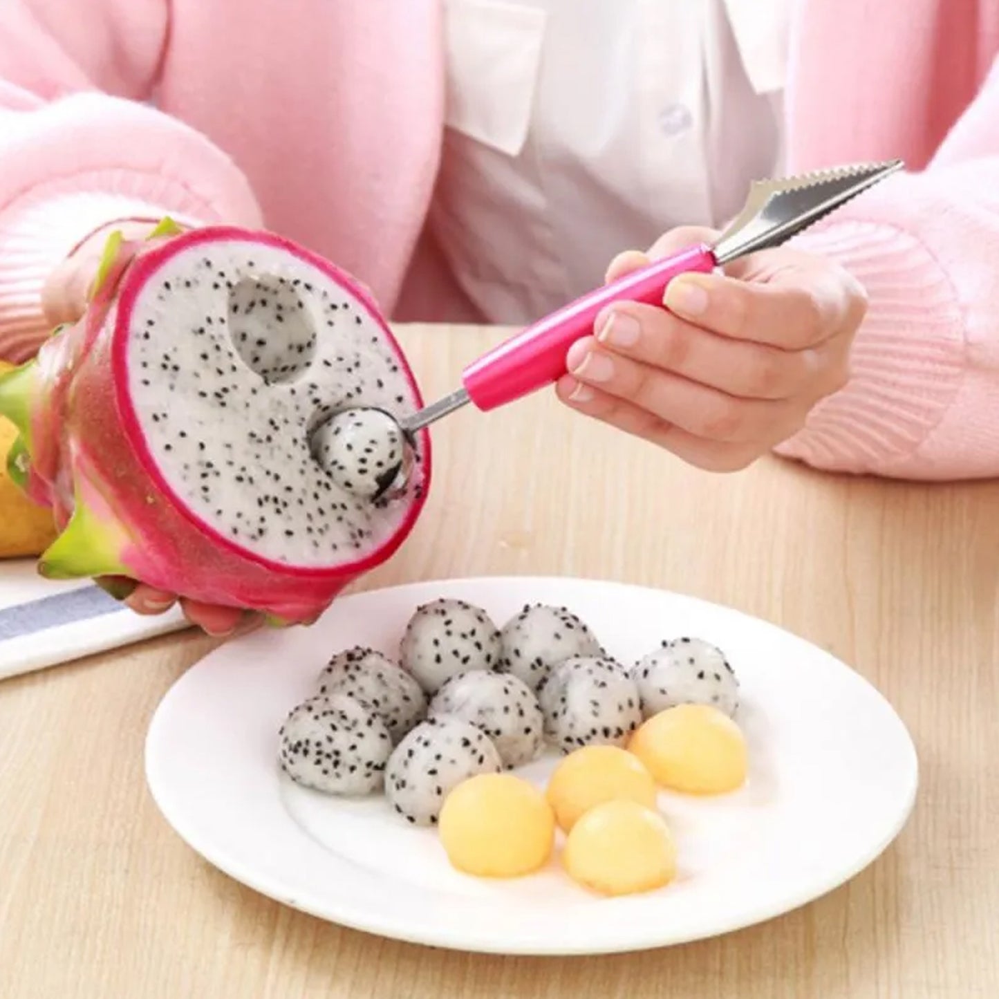 7031 Multifunctional Stainless Steel Fruit Vegetable Pattern Carving Knife Peeler Corer Spherical Dig Ball Scoop Garnishing Dig Ball Spoon Kit.