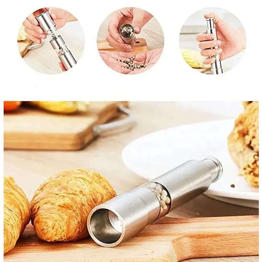 Stainless Steel Thumb Presser Salt and Pepper Grinder (1pc)