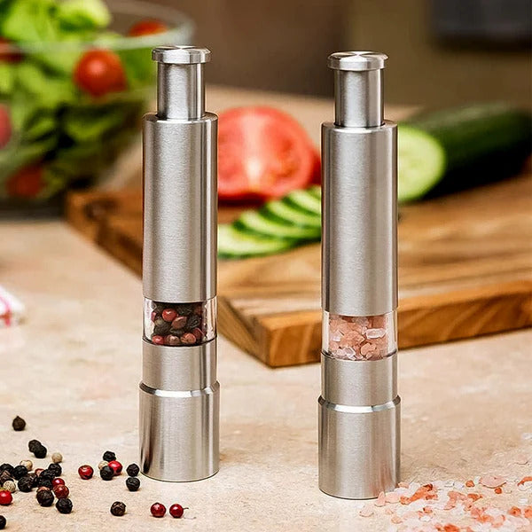 Stainless Steel Thumb Presser Salt and Pepper Grinder (1pc)