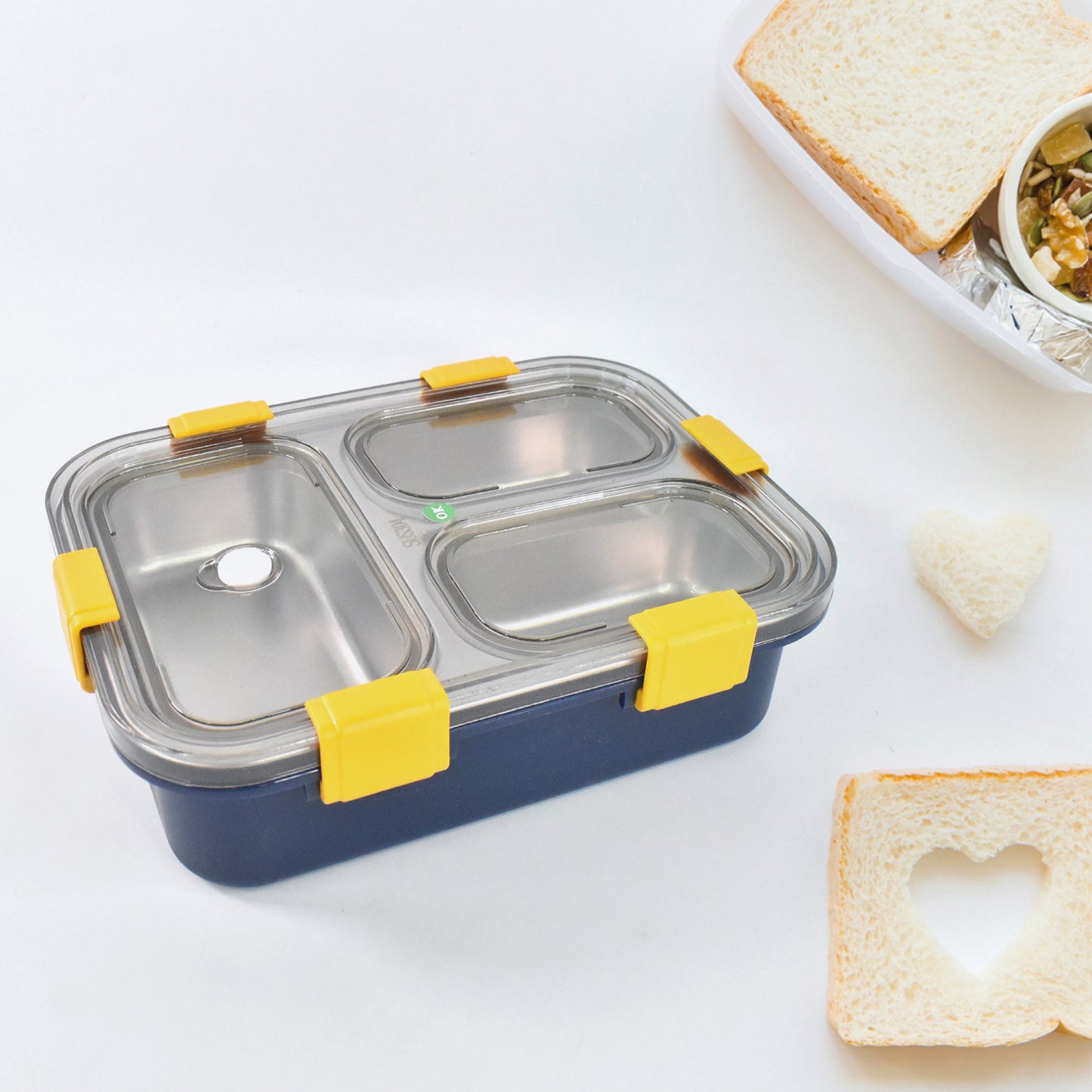 3 Compartment Transparent Stainless Steel Lunch Box For Kids