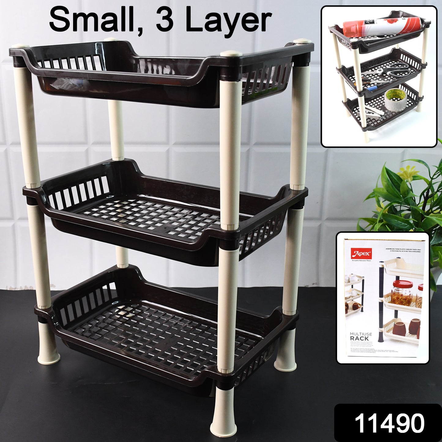 Apex Small Multiuse Plastic Storage Rack Organizer 3-tier