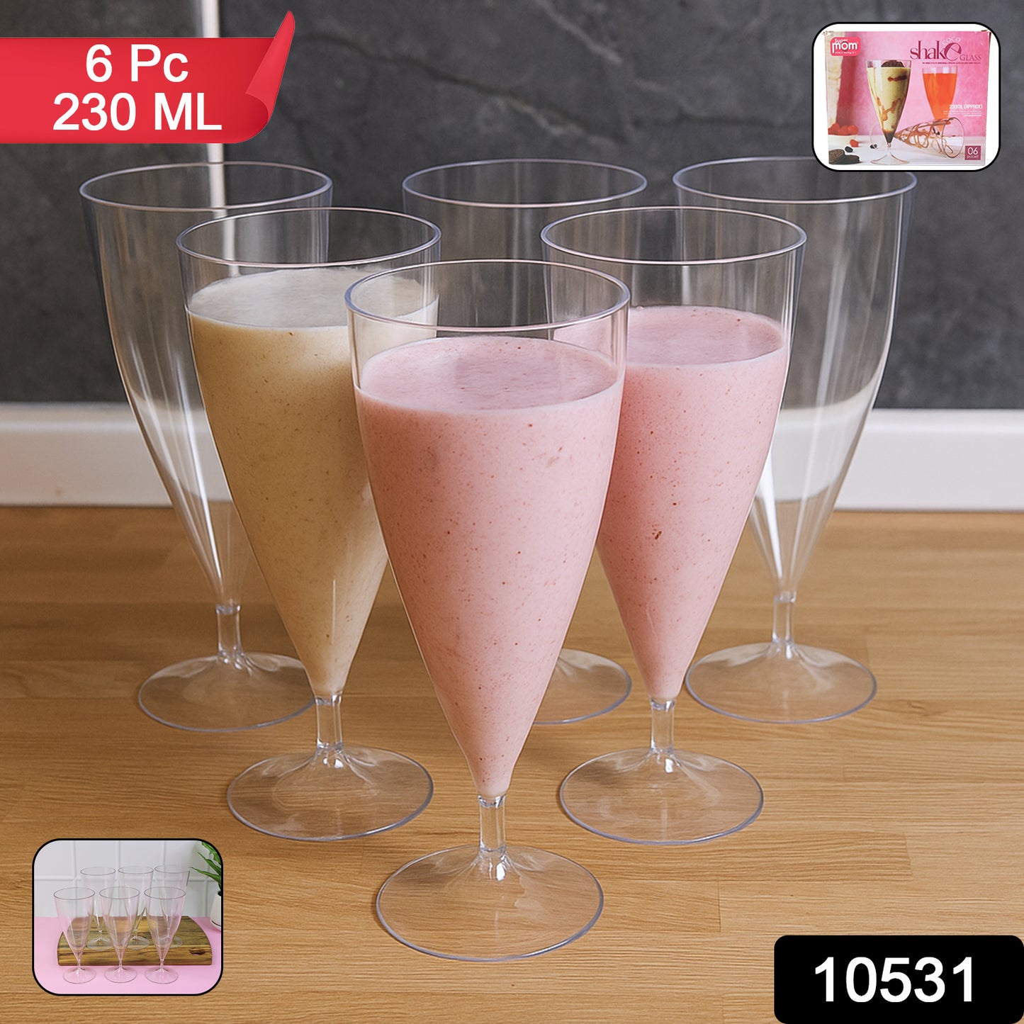 Supermom Plastic Shake Coco Glass Set (230ml  6 Pc)
