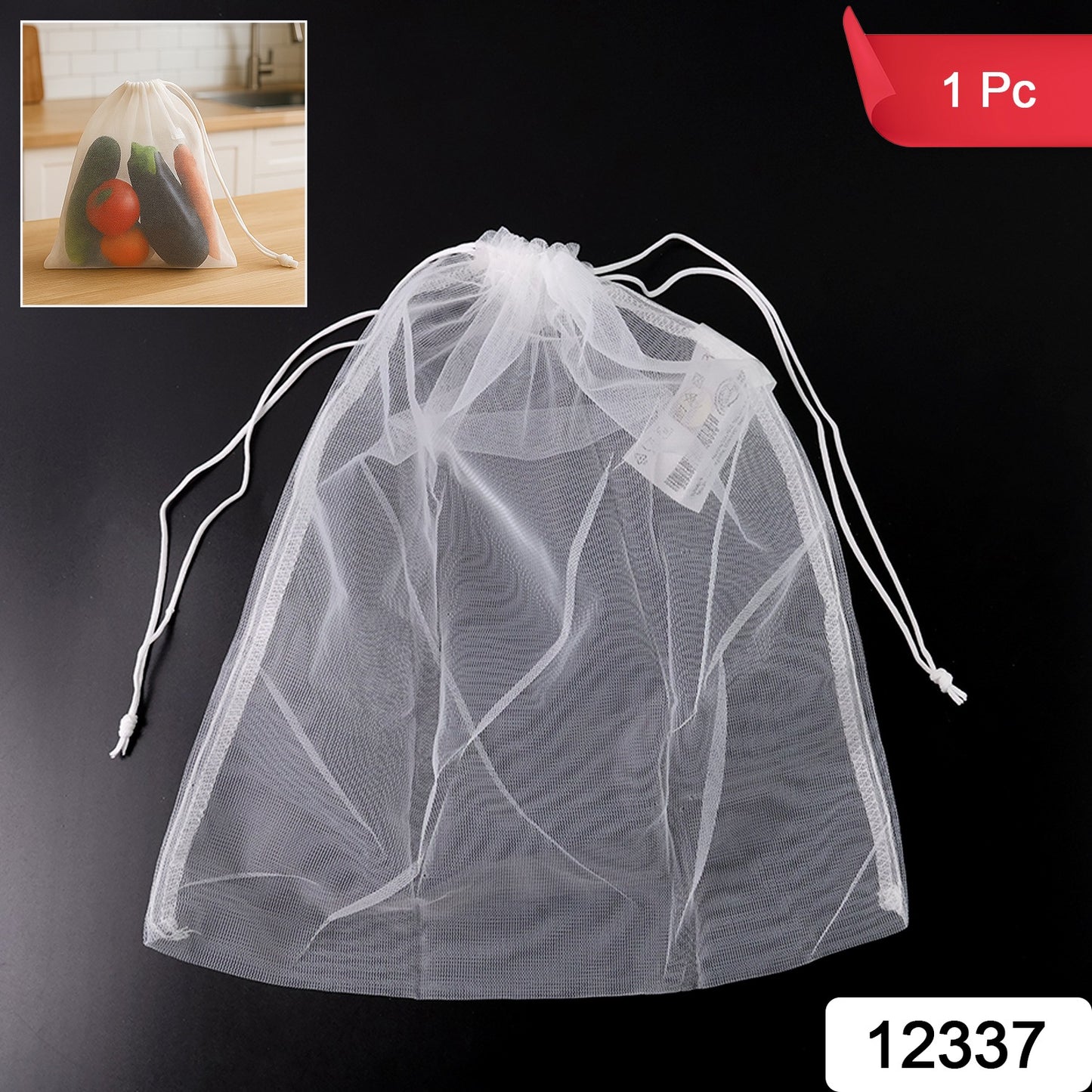Reusable Transparent Drawstring Mesh Storage Bag (1 Pc)