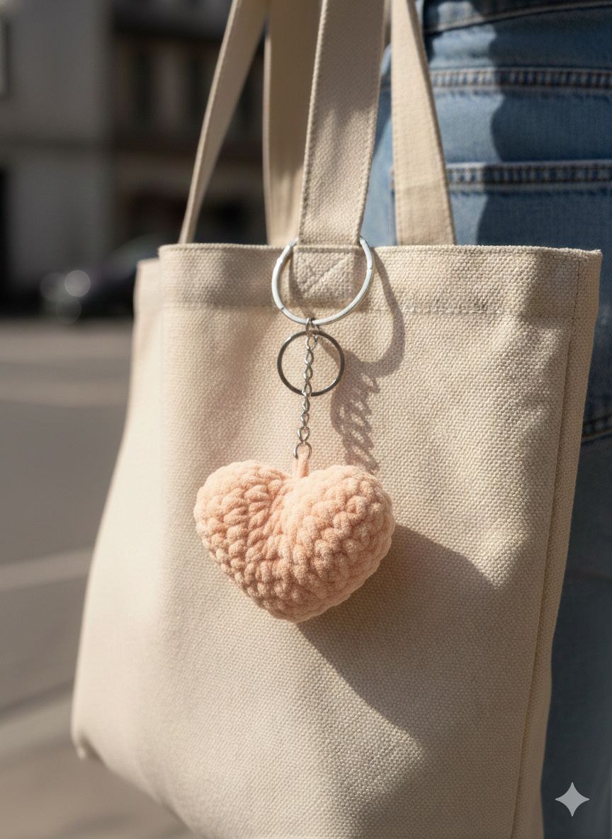 Fluffy Heart Keychain | Handmade Chenille Plush Heart Bag Charm | Cute Aesthetic Keyring Gift for Her | Valentine Gift