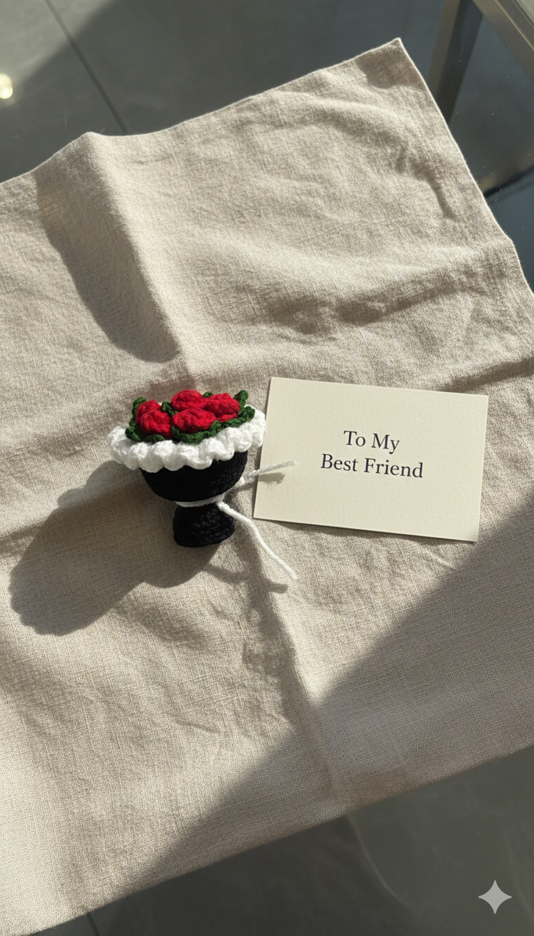 Mini Crochet Rose Bouquet Keychain for Best Friend | Handmade Flower Gift | Cute Friendship Keepsake