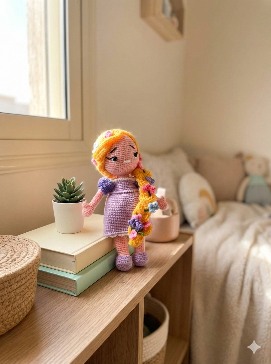 Handmade Crochet Princess Doll with Braided Hair | Soft Amigurumi Girl Doll | Floral Hair Plush Toy | Perfect Gift for Kids