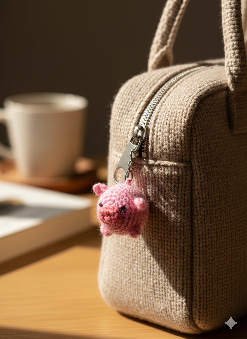 Snouty Pig Pal Handmade Crochet Pig Keychain | Cute Pig Bag Charm & Key Ring | Amigurumi Gift