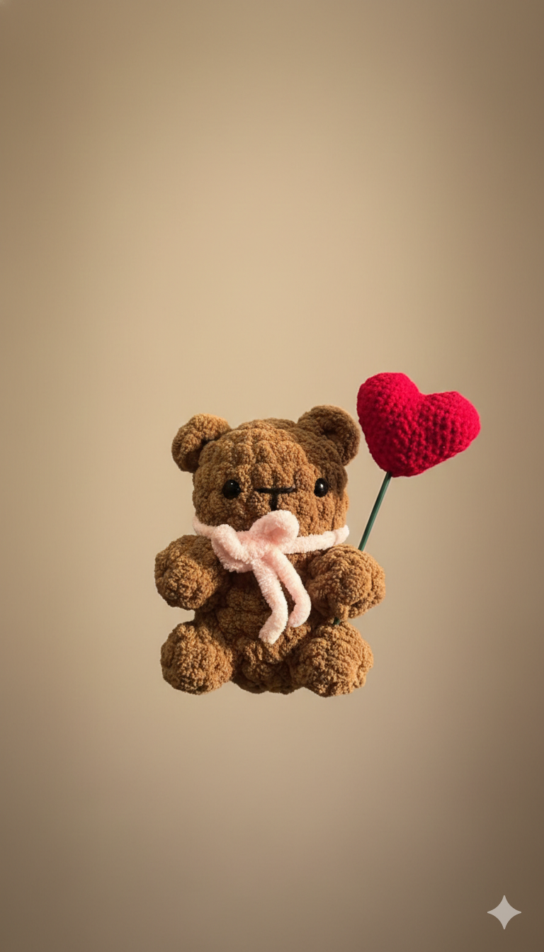 Theo the Comfort Bear | Handmade Crochet Teddy with Flower | Warm & Thoughtful Gift for Love and Support