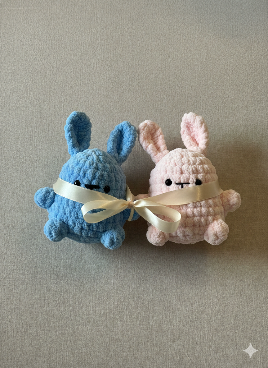 Handmade Crochet Bunny Plush Set – Blue & Pastel Pink Soft Toy | Cute Amigurumi Bunny Pair | Gift for Kids, Baby Shower, Valentine & Nursery Decor