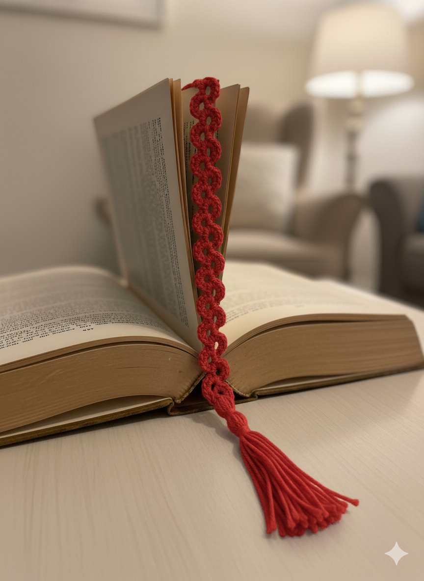Handmade Crochet Bookmark with Tassel – Aesthetic Loop Pattern | Soft & Lightweight Gift for Book Lovers