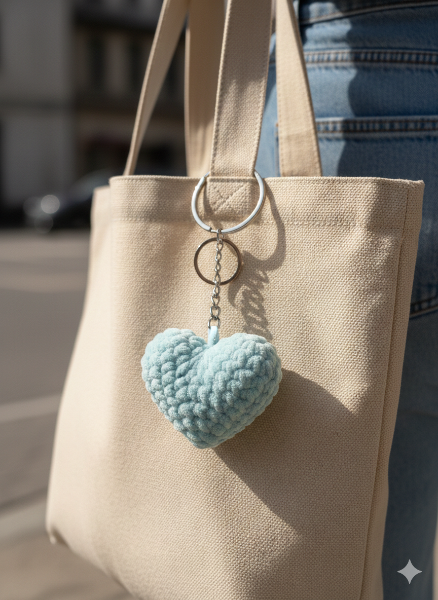 Fluffy Heart Keychain | Handmade Chenille Plush Heart Bag Charm | Cute Aesthetic Keyring Gift for Her | Valentine Gift