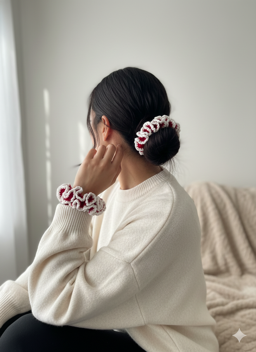 Handmade Crochet Gajra Scrunchie for Women – Floral Hair Bun & Braid Accessory | Traditional Ethnic Hair Tie for Weddings, Festivals & Puja