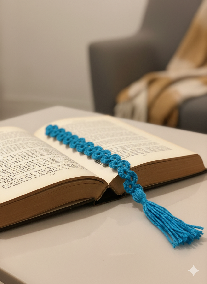 Handmade Crochet Bookmark with Tassel – Aesthetic Loop Pattern | Soft & Lightweight Gift for Book Lovers