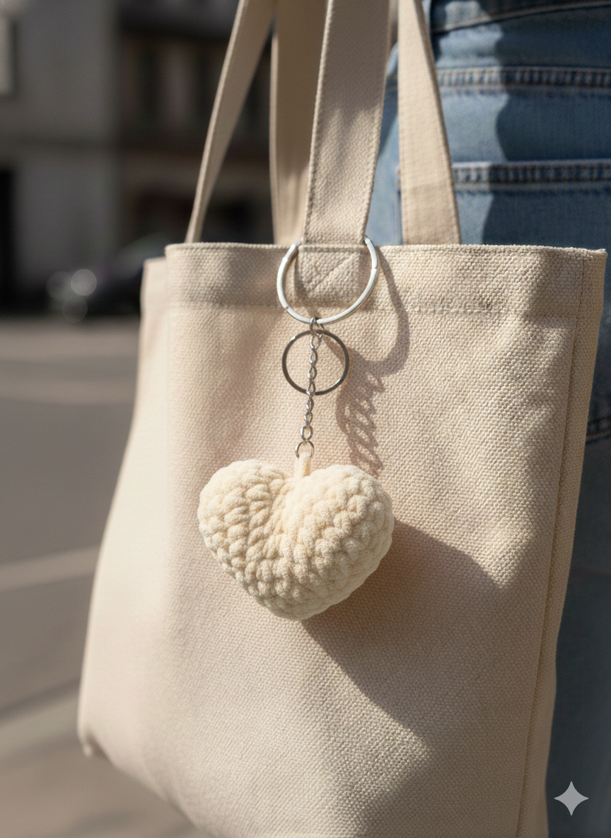 Fluffy Heart Keychain | Handmade Chenille Plush Heart Bag Charm | Cute Aesthetic Keyring Gift for Her | Valentine Gift