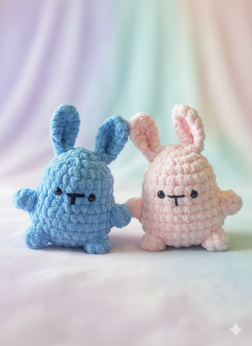 Handmade Crochet Bunny Plush Set – Blue & Pastel Pink Soft Toy | Cute Amigurumi Bunny Pair | Gift for Kids, Baby Shower, Valentine & Nursery Decor