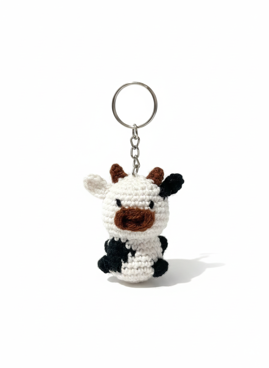 MooMoo the Cow Handmade Crochet Cow Keychain | Cute Cow Bag Charm & Key Ring | Amigurumi Gift