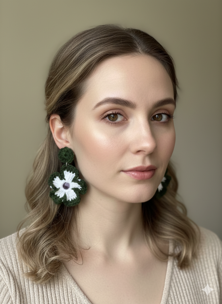 Handmade Crochet Flower Earrings | Boho Floral Dangle Earrings | Lightweight Cotton Yarn Earrings | Minimal Aesthetic Jewelry