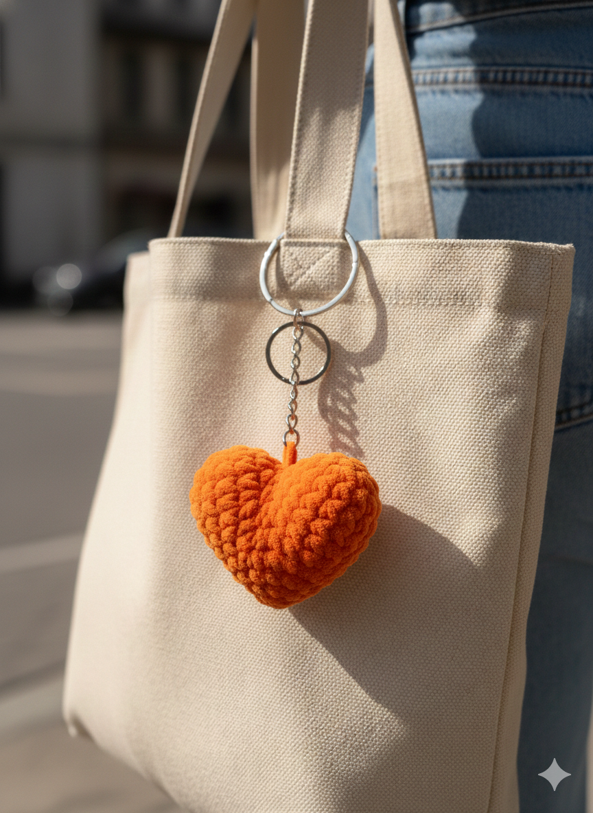 Fluffy Heart Keychain | Handmade Chenille Plush Heart Bag Charm | Cute Aesthetic Keyring Gift for Her | Valentine Gift