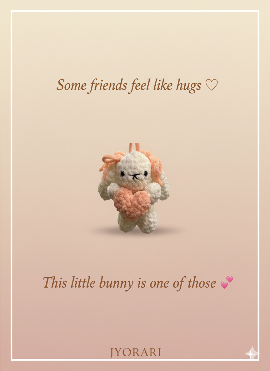 Handmade Crochet Bunny Heart Keychain – Cute Plush Hanging with Friendship Card | Soft Amigurumi Bag Charm by JYORARI