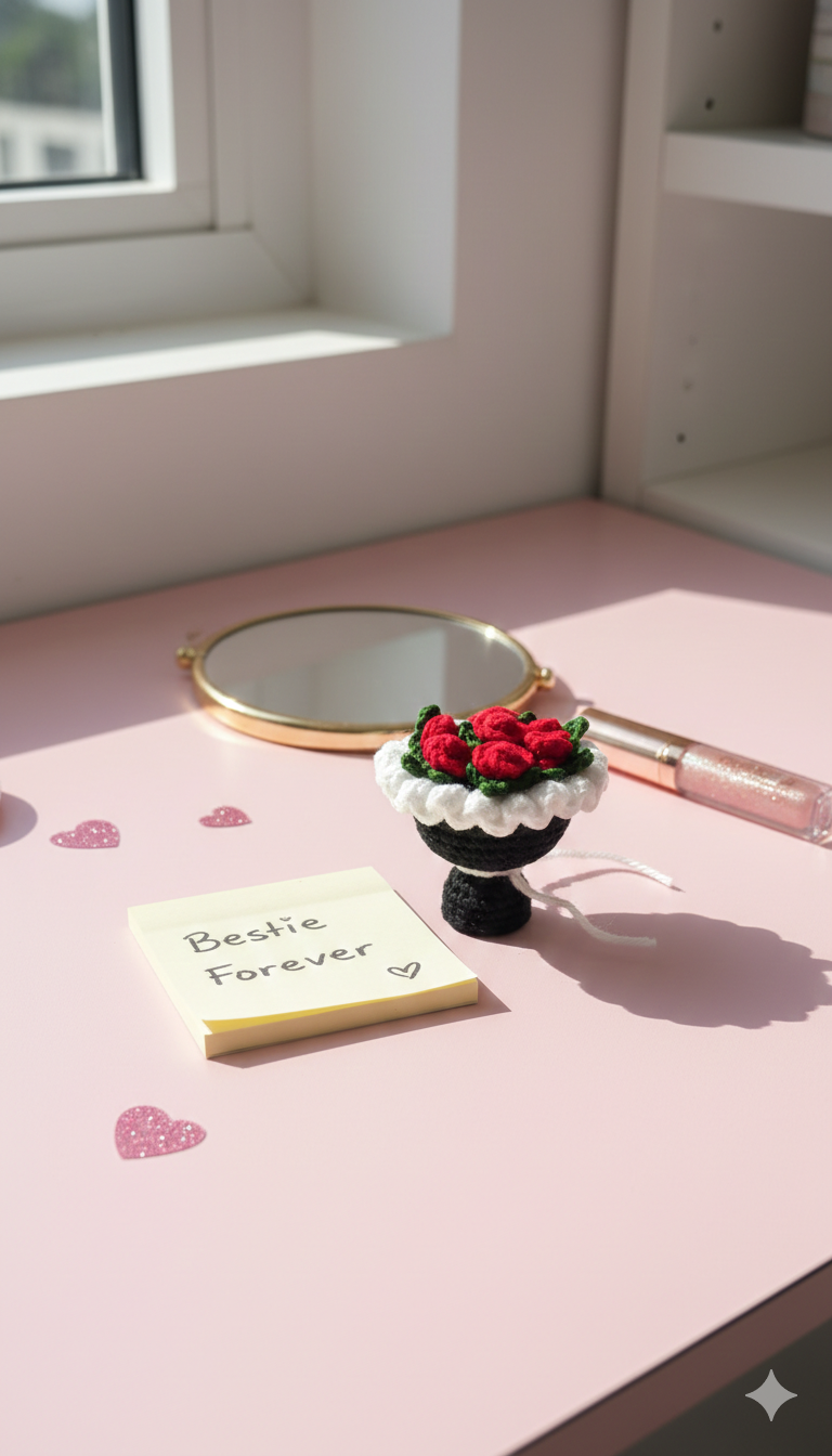 Mini Crochet Rose Bouquet Keychain for Best Friend | Handmade Flower Gift | Cute Friendship Keepsake