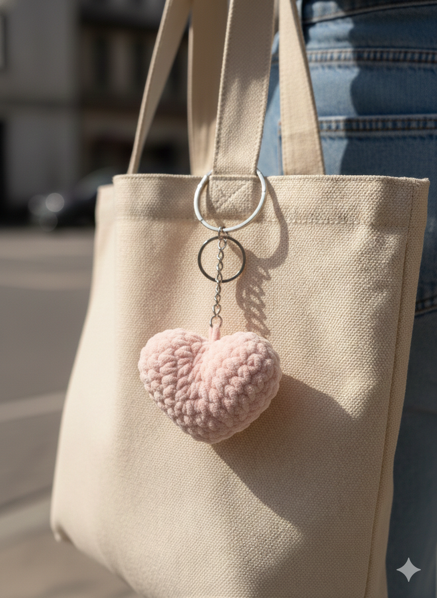Fluffy Heart Keychain | Handmade Chenille Plush Heart Bag Charm | Cute Aesthetic Keyring Gift for Her | Valentine Gift
