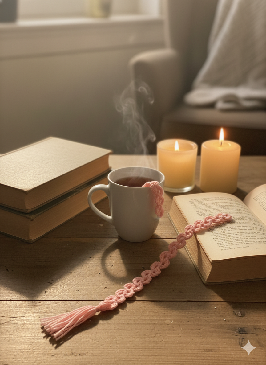 Handmade Crochet Bookmark with Tassel – Aesthetic Loop Pattern | Soft & Lightweight Gift for Book Lovers