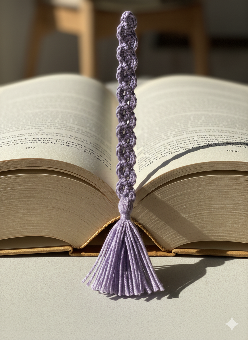Handmade Crochet Bookmark with Tassel – Aesthetic Loop Pattern | Soft & Lightweight Gift for Book Lovers