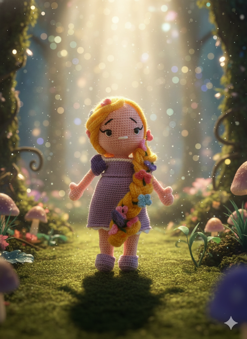 Handmade Crochet Princess Doll with Braided Hair | Soft Amigurumi Girl Doll | Floral Hair Plush Toy | Perfect Gift for Kids