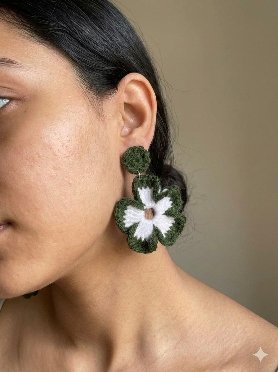 Handmade Crochet Flower Earrings | Boho Floral Dangle Earrings | Lightweight Cotton Yarn Earrings | Minimal Aesthetic Jewelry