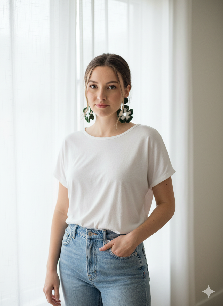 Handmade Crochet Flower Earrings | Boho Floral Dangle Earrings | Lightweight Cotton Yarn Earrings | Minimal Aesthetic Jewelry