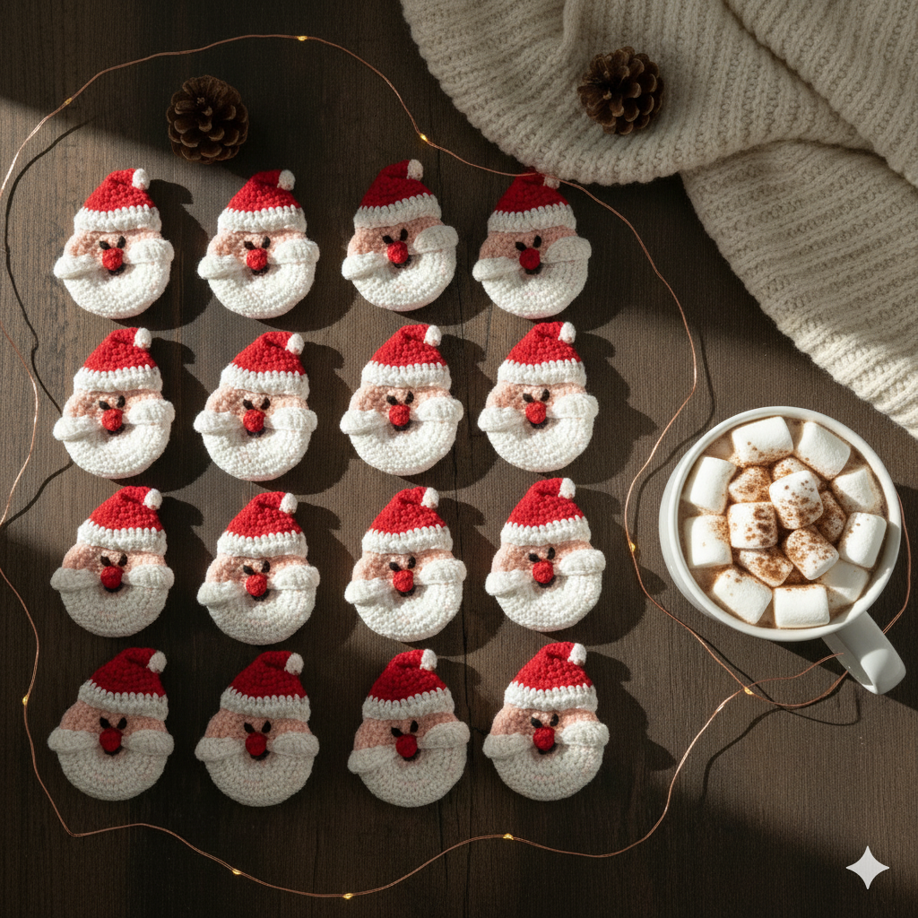 (Set of 12) Handmade Crochet Santa Donut Ornament – Cute Christmas Tree Decoration