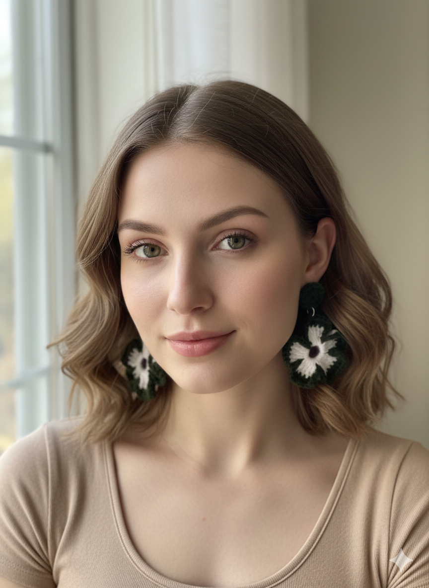 Handmade Crochet Flower Earrings | Boho Floral Dangle Earrings | Lightweight Cotton Yarn Earrings | Minimal Aesthetic Jewelry