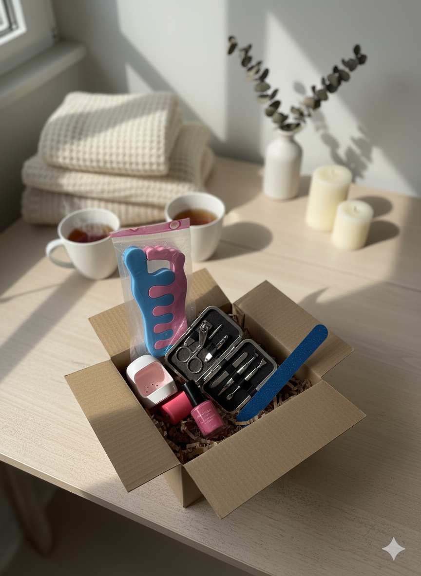 Perfect Gift 12-in-1 Manicure & Pedicure Kit with Nail Clippers, Nail Dryer, Nail Polish Holder, Toe Separators & Glitter Nail File – Complete Home Nail Care Set for Women & Girls (Any Available Color)