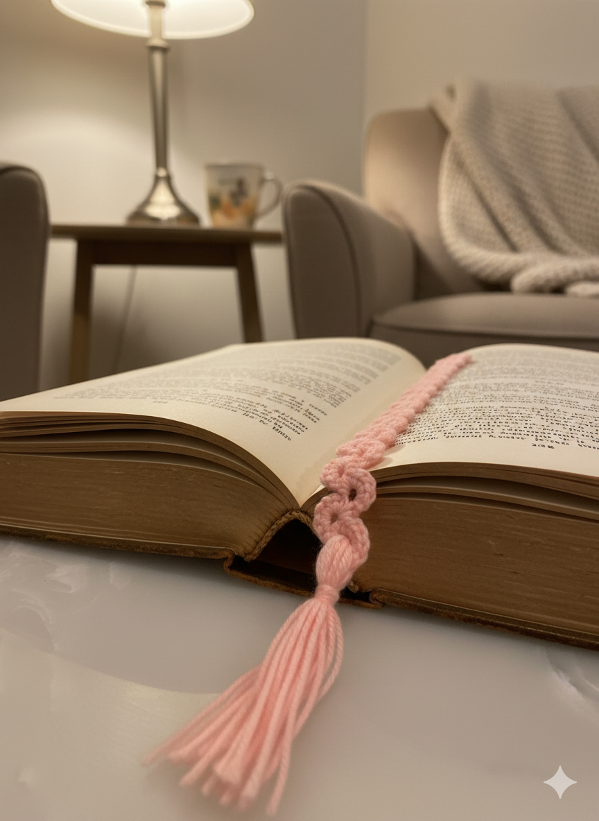 Handmade Crochet Bookmark with Tassel – Aesthetic Loop Pattern | Soft & Lightweight Gift for Book Lovers