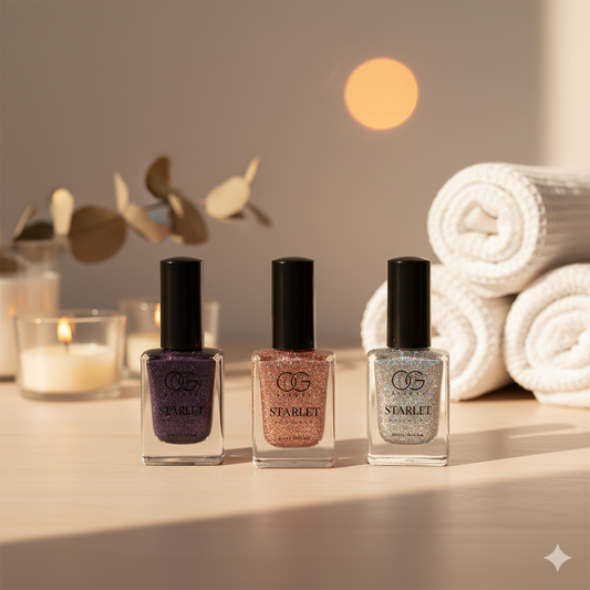 Starlet Glitter Nail Polish Set – 3-Piece Sparkle Collection (Purple, Rose Gold, Silver) | Long-Lasting, Quick-Dry, High-Shine Nail Lacquer for Salon-Perfect Nails