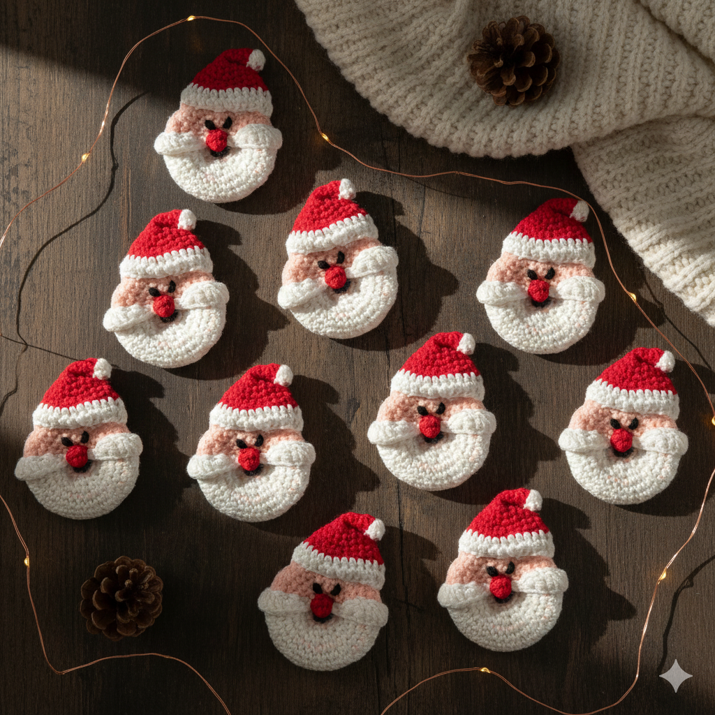 (Set of 12) Handmade Crochet Santa Donut Ornament – Cute Christmas Tree Decoration
