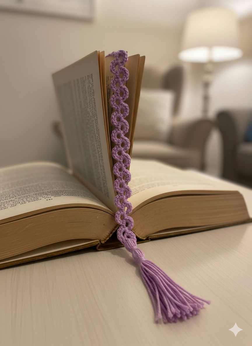 Handmade Crochet Bookmark with Tassel – Aesthetic Loop Pattern | Soft & Lightweight Gift for Book Lovers