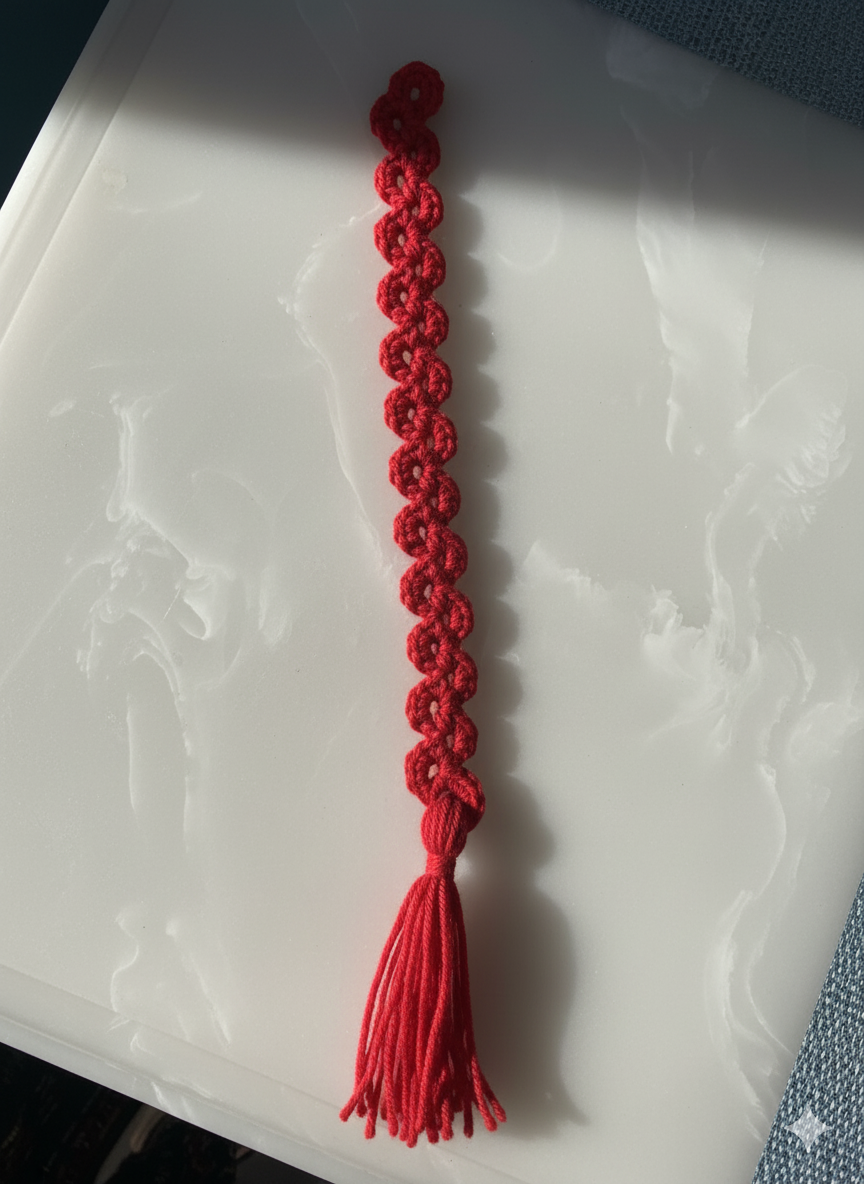 Handmade Crochet Bookmark with Tassel – Aesthetic Loop Pattern | Soft & Lightweight Gift for Book Lovers