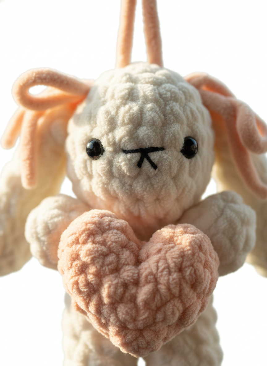 Handmade Crochet Bunny Heart Keychain – Cute Plush Hanging with Friendship Card | Soft Amigurumi Bag Charm by JYORARI