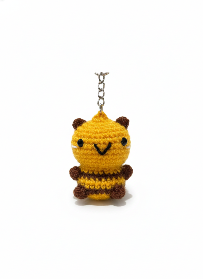 Buzz the Happy Bee Handmade Crochet Keychain | Cute Bee Bag Charm & Key Ring | Mini Amigurumi Gift