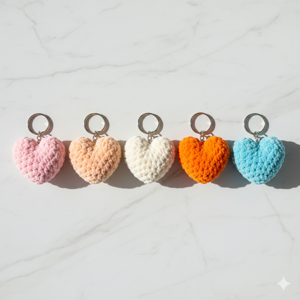 Fluffy Heart Keychain | Handmade Chenille Plush Heart Bag Charm | Cute Aesthetic Keyring Gift for Her | Valentine Gift