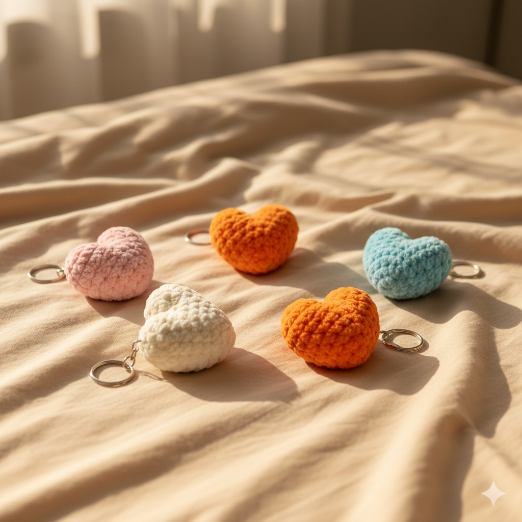 Fluffy Heart Keychain | Handmade Chenille Plush Heart Bag Charm | Cute Aesthetic Keyring Gift for Her | Valentine Gift