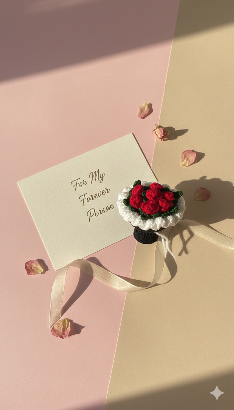 Mini Crochet Rose Bouquet Keychain for Best Friend | Handmade Flower Gift | Cute Friendship Keepsake