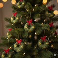 (Set of 12) Handmade Crochet Green Wreath Donut Ornament – Christmas Tree Decoration with Bow & Stars