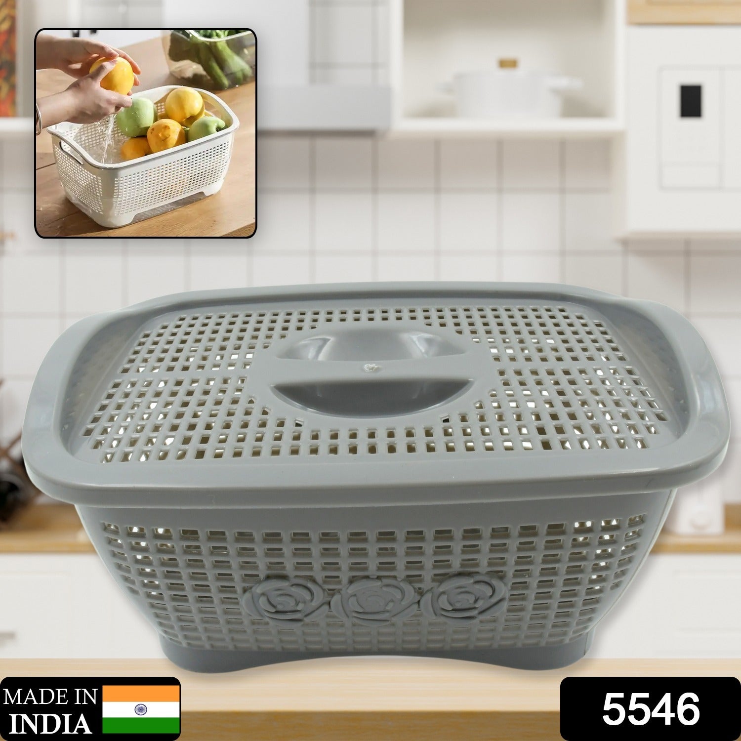 5546 Multipurposes Plastic Basket Organizer For Kitchen Countertop Cabinet Bathroom With Lid Plastic Storage Basket For Store Fruits Vegetables Magazines Cosmetics Stationary (1 Pc  Mix Color )