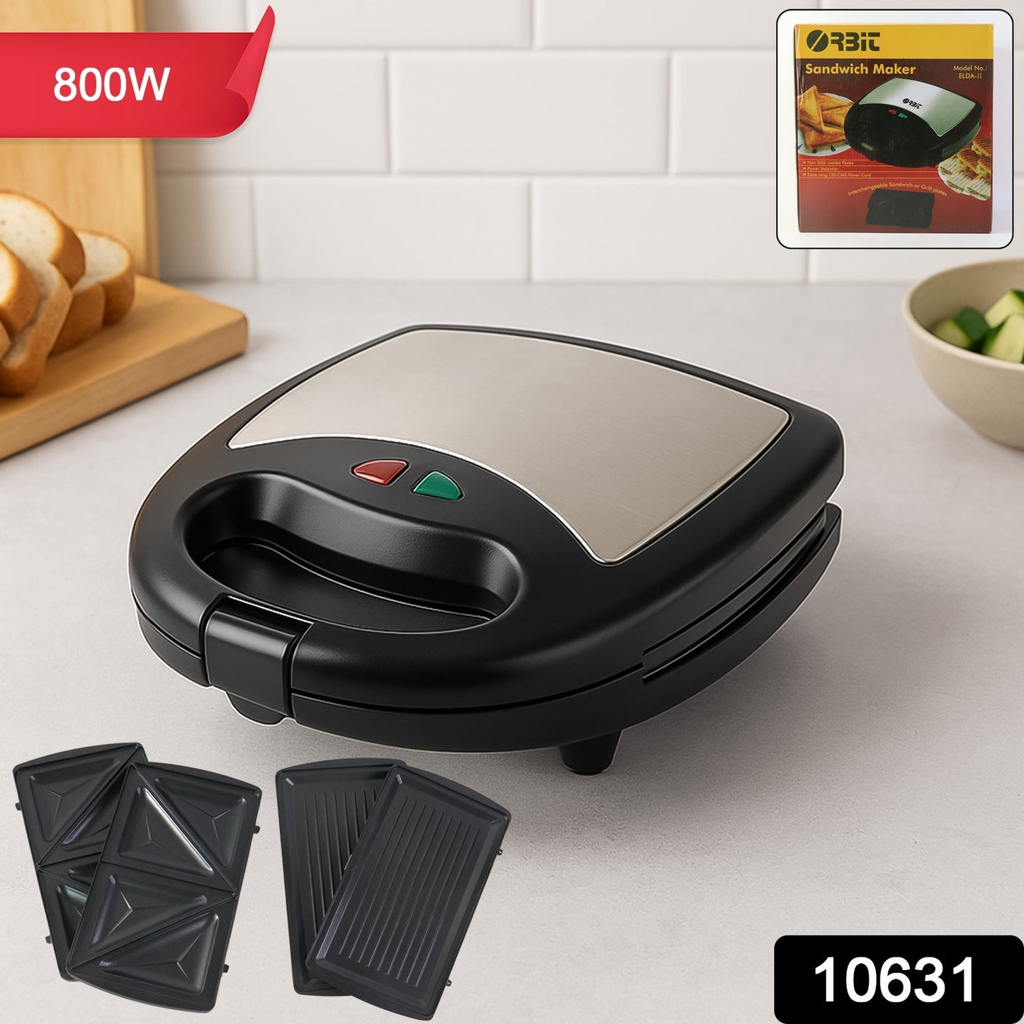 Orbit Sandwich Maker With Interchangeable Plates (800w  1 Pc)