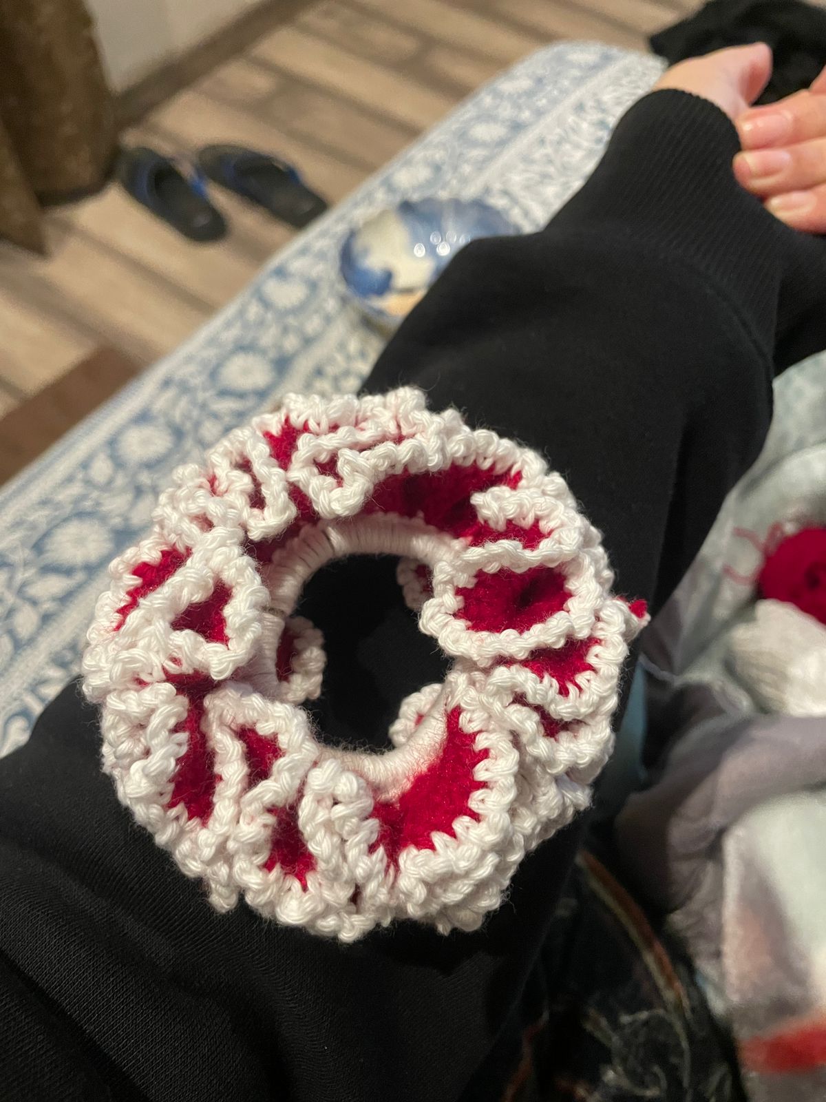 Handmade Crochet Gajra Scrunchie for Women – Floral Hair Bun & Braid Accessory | Traditional Ethnic Hair Tie for Weddings, Festivals & Puja